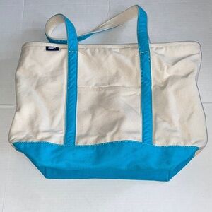 Lands End Cream and Tea Blue Tote Bag